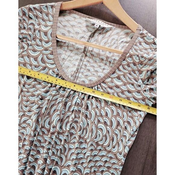 Trina Turk Size 4 Blue Wave Silk Dress Body Con Pullover Geometric Long Sleeve - Picture 4 of 9